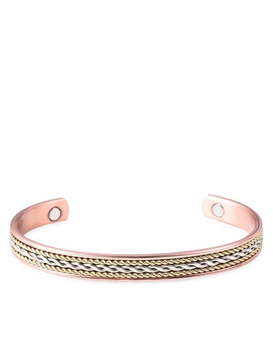 0 Jewelry - Rose Gold, and Silver Tone Rope Cuff Copper Magnetic Bracelet